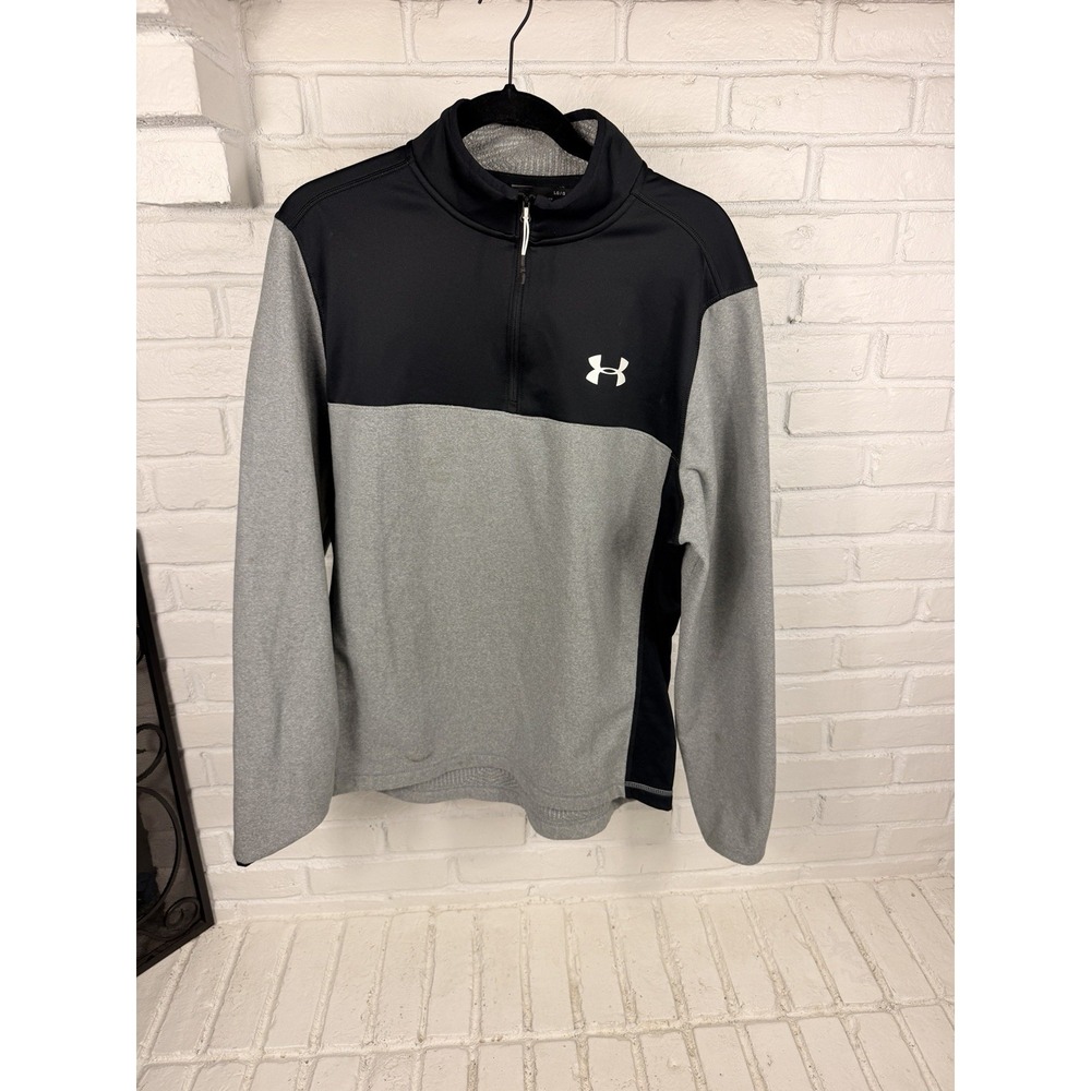 Under Armour Mens L ColdGear Gray Black 1/4 Zip Pullover Loose Fit Athletic